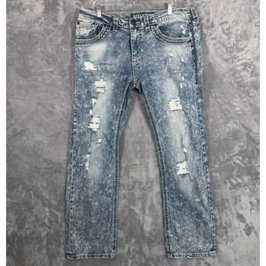 Affliction Ace Jeans Mens 38x33 Distressed Light Acid Wash Denim Straight Y2K